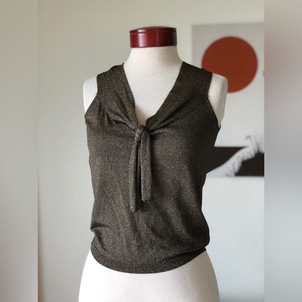 Moschino blouse gold metallic top rayon blend sleeveless size 6 S XS Cheap Cute